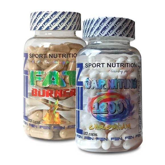 FEN Carnitină 1200 + FEN Fat Burner 2 x 120 captive. (Un set de arzătoare de grăsimi)