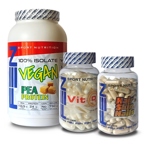 FEN Veganprotein 750 g + FEN Vit D 5000 UI + FEN Hår, naglar, hud totalt: 3 st (tillskott för wellness)